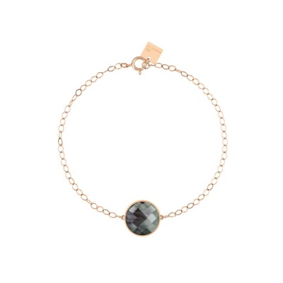 Bracelet Ginette NY PIXIE EVER BLACK MOP DISC en or rose et nacre
