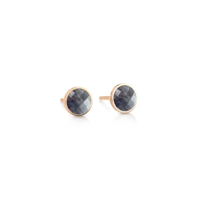 Boucles d'oreilles Ginette NY PIXIE EVER BLACK MOP DISC STUDS en or rose et nacre