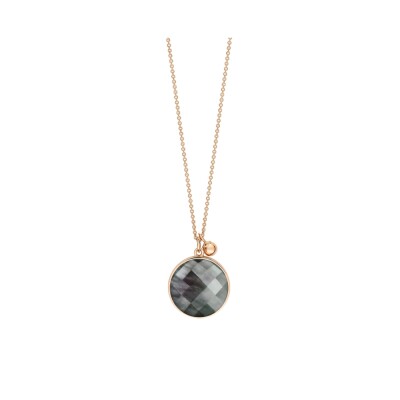 Collier Ginette NY PIXIE EVER BLACK MOP DISC en or rose et nacre