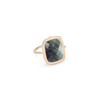 Bague Ginette NY PIXIE BLACK MOP ANTIQUE en or rose et nacre
