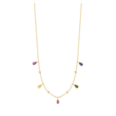Collier Frojo or jaune multi-pierres taille poire, diamants sertis