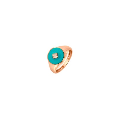 Bague Frojo Chevalière or rose pastille turquoise et diamants