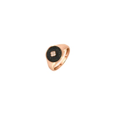 Bague Frojo Chevalière or rose jade noire et diamants