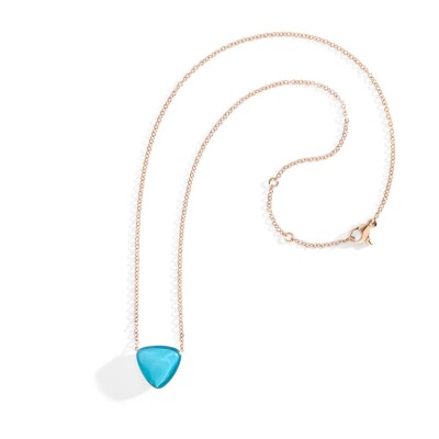 Pendentif Freccia en or rose cristal et turquoise 42cm