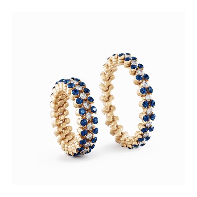 Bague 3 rangs Serafino Consoli Brevetto en or rose full pavé de diamants et saphirs, taille ajustable