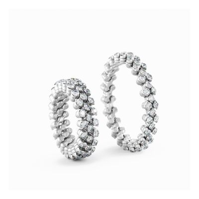 Bague 3 rangs Serafino Consoli Brevetto en or blanc full pavé de diamants, taille ajustable