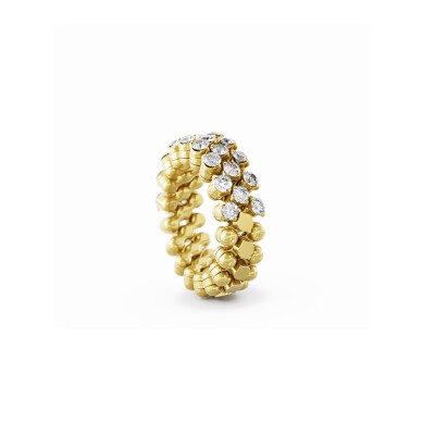 Bague 3 rangs Serafino Consoli Brevetto en or jaune semi pavé de diamants, taille ajustable