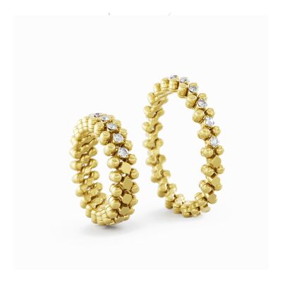 Bague 3 rangs Serafino Consoli Brevetto or jaune semi pavé au centre de diamants, taille ajustable