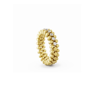 Bague 3 rangs Serafino Consoli Brevetto or jaune semi pavé au centre de diamants, taille ajustable