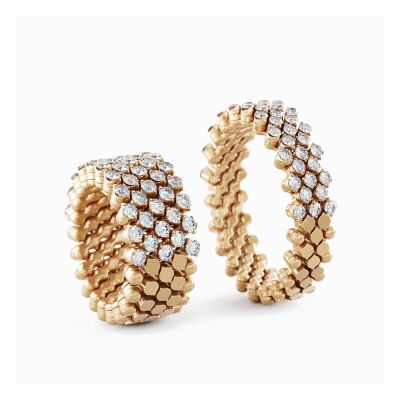 Bague 5 rangs Serafino Consoli Brevetto en or rose semi pavé de diamants , taille ajustable