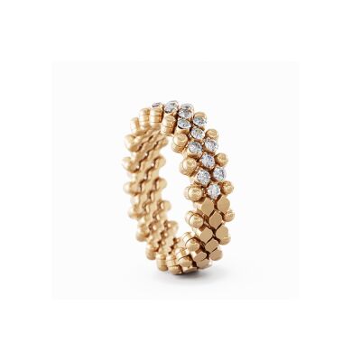 Bague 5 rangs Serafino Consoli Brevetto en or rose semi pavé au centre de diamants et saphirs, taille ajustable