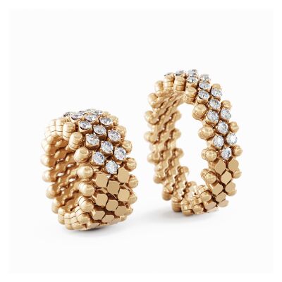 Bague 5 rangs Serafino Consoli Brevetto en or rose semi pavé au centre de diamants et saphirs, taille ajustable