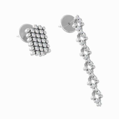 Boucles d'oreilles 5 rangs Serafino Consoli en or blanc pavé au centre de diamants