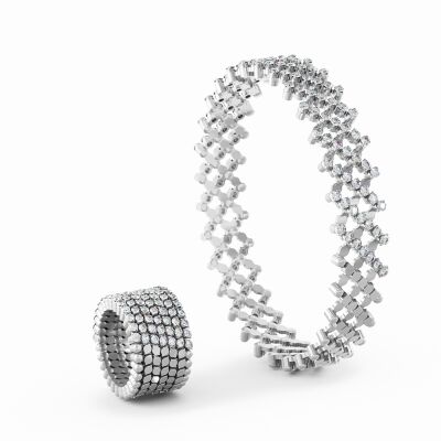 Bague Bracelet 7 rangs Serafino Consoli en or blanc semi pavé de diamants
