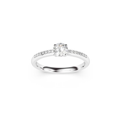 Bague solitaire Frojo en or blanc centre diamant, corps pavé diamants