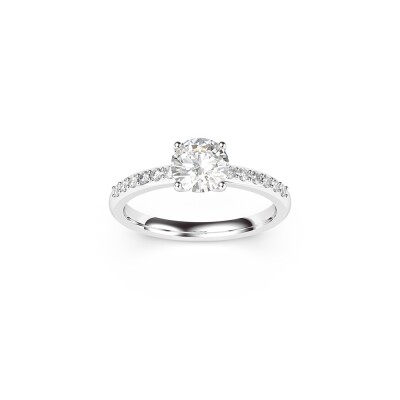 Bague solitaire Frojo en or blanc centre diamant, corps pavé diamants