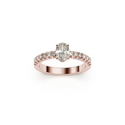 Bague solitaire Frojo en or rose diamant ovale, corps pavé diamants