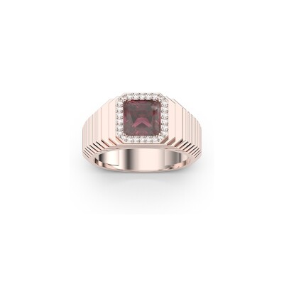 Bague Frojo Chevalière Scala PM en or rose, rhodolite et diamants