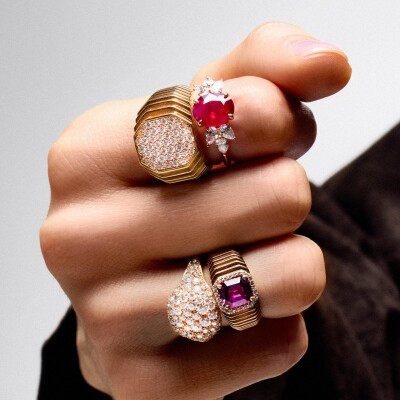 Bague Frojo Chevalière Scala PM en or rose, émeraude et diamants