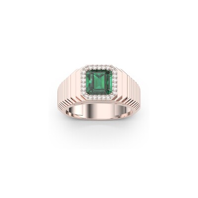 Bague Frojo Chevalière Scala PM en or rose, émeraude et diamants