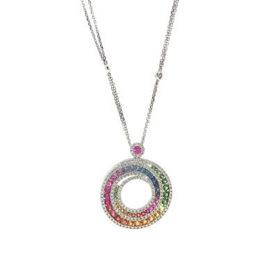 Collier Rainbow en or blanc, saphirs et diamants