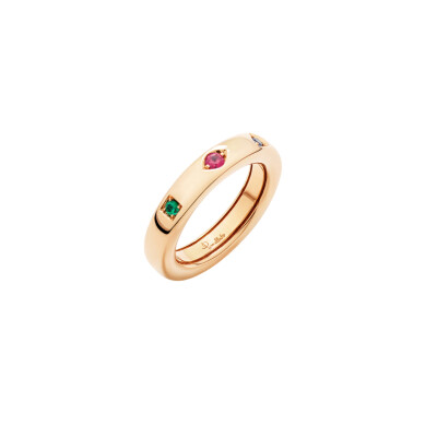 Bague Pomellato Iconica Extra Slim en or rose, rubis, saphir et émeraude