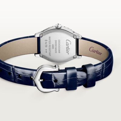 Montre Cartier Tortue Mini modèle, mouvement quartz, or gris, diamants, cuir