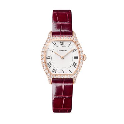 Montre Cartier Tortue Petit modèle, mouvement quartz, or rose, diamants, cuir