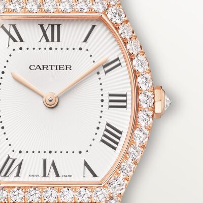 Montre Cartier Tortue Petit modèle, mouvement quartz, or rose, diamants, cuir
