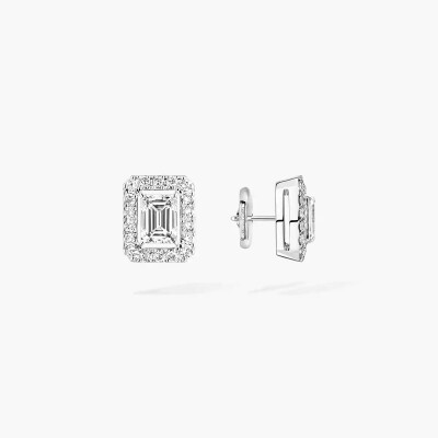 Boucles d'oreilles Joy or gris diamants taille émeraude 2x0.30ct entourage diamants
