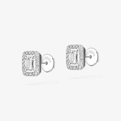 Boucles d'oreilles Joy or gris diamants taille émeraude 2x0.30ct entourage diamants
