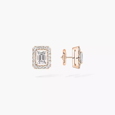 Boucles d'oreilles Joy or rose diamants taille émeraude 2x0.30ct entourage diamants