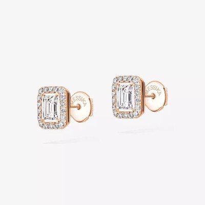 Boucles d'oreilles Joy or rose diamants taille émeraude 2x0.30ct entourage diamants