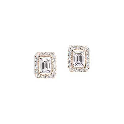 Boucles d'oreilles Joy or rose diamants taille émeraude 2x0.30ct entourage diamants