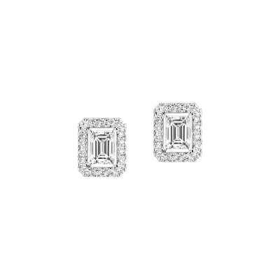 Boucles d'oreilles Joy or gris diamants taille émeraude 2x0.30ct entourage diamants