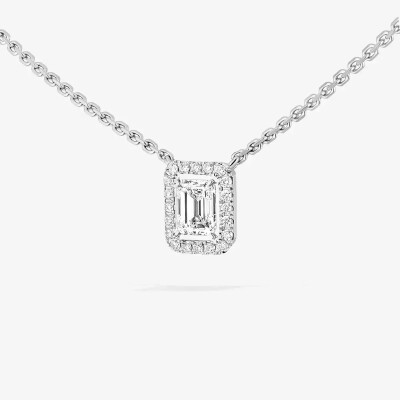 Collier Joy or gris diamant taille émeraude 0.25ct entourage diamants