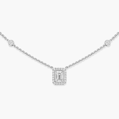 Collier Joy or gris diamant taille émeraude 0.25ct entourage diamants