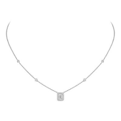 Collier Joy or gris diamant taille émeraude 0.25ct entourage diamants