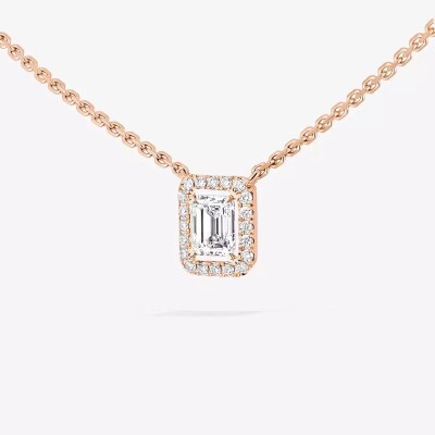Collier Joy or rose diamant taille émeraude 0.25ct entourage diamants