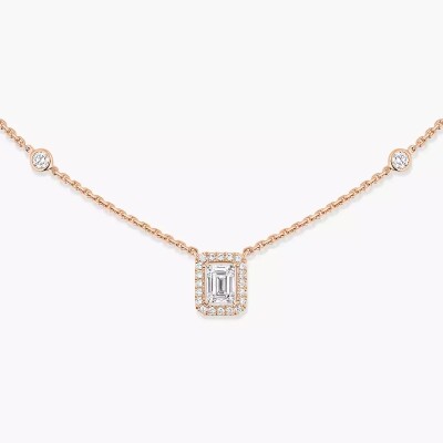 Collier Joy or rose diamant taille émeraude 0.25ct entourage diamants