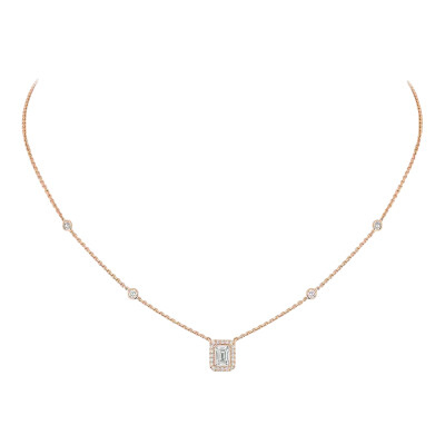 Collier Joy or rose diamant taille émeraude 0.25ct entourage diamants