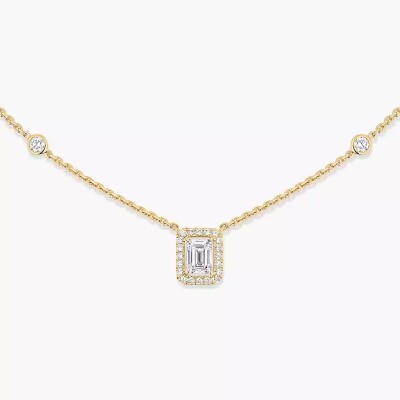 Collier Joy or jaune diamant taille émeraude 0.25ct entourage diamants