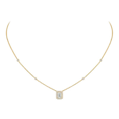 Collier Joy or jaune diamant taille émeraude 0.25ct entourage diamants