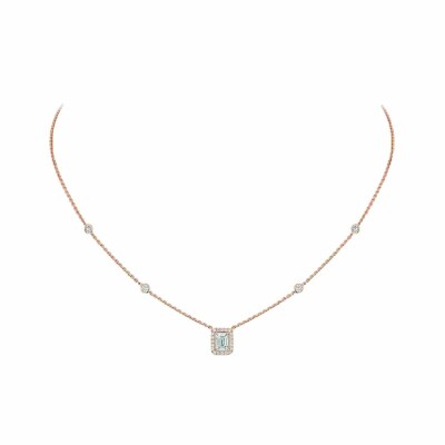 Collier Joy or rose diamant taille émeraude 0.25ct entourage diamants