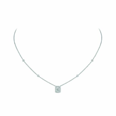 Collier Joy or gris diamant taille émeraude 0.25ct entourage diamants