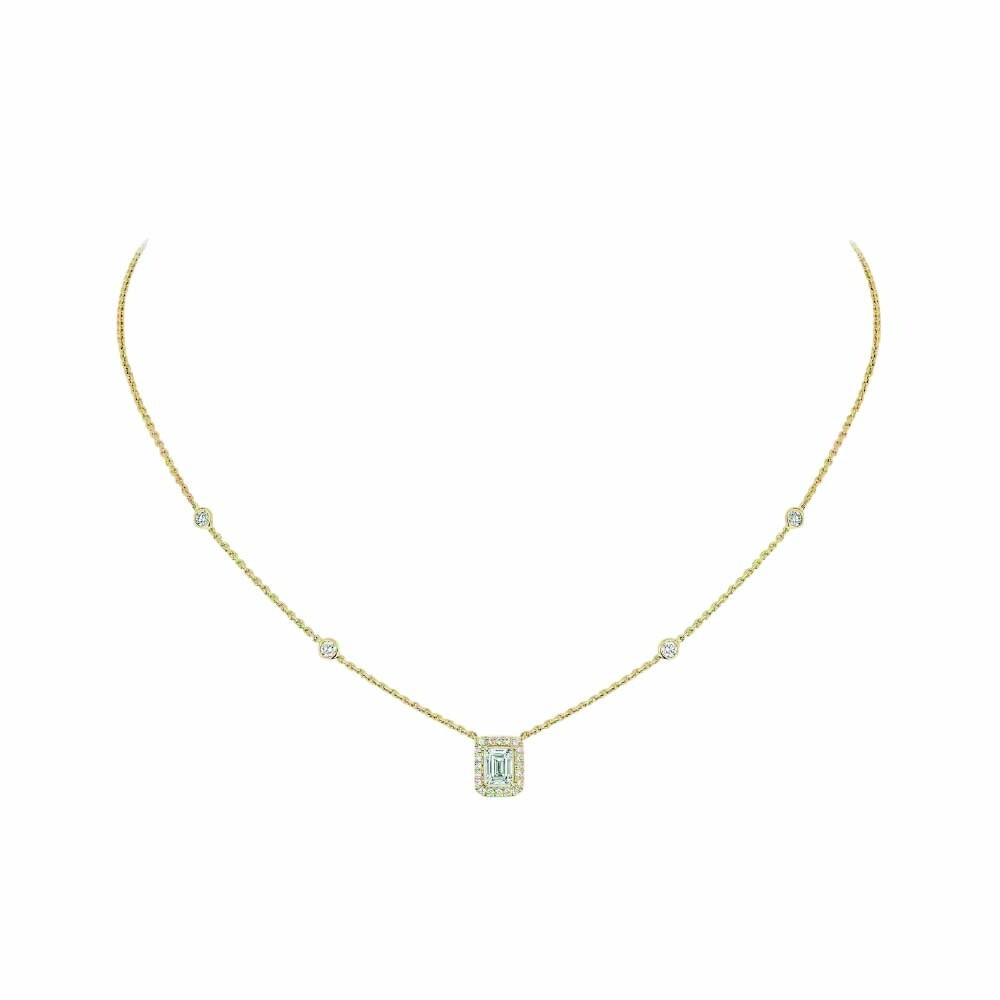 Collier Joy or jaune diamant taille émeraude 0.25ct entourage diamants