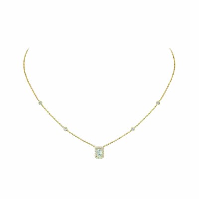 Collier Joy or jaune diamant taille émeraude 0.25ct entourage diamants