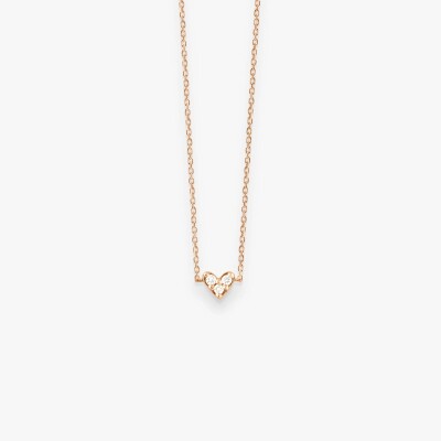 Pendentif Angie mini coeur or rose 3 diamants sur chaîne