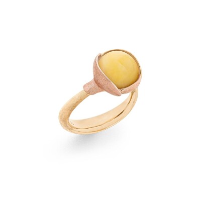 Bague Ole Lynggaard Lotus n°2 cabochon ambre en or jaune et or rose