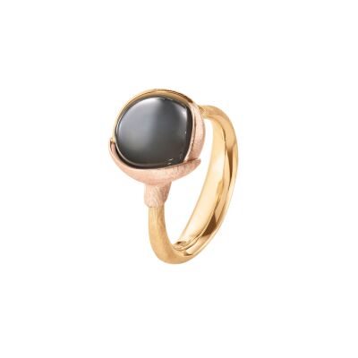 Bague Ole Lynggaard Lotus n°2 cabochon pierre de lune grise en or jaune et or rose